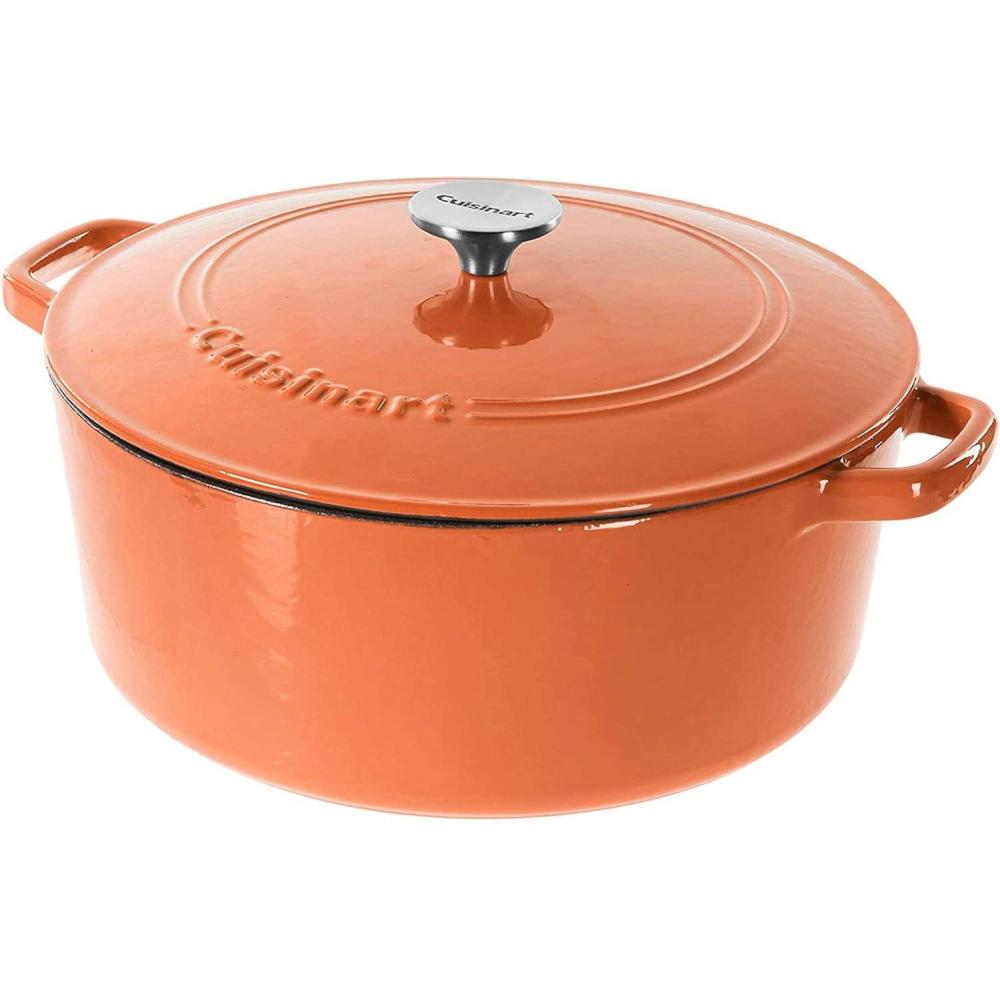 imageCuisinart Chefs Classic Enameled Cast Iron Round Covered Casserole Cardinal Red 7 QuartTerracotta Orange