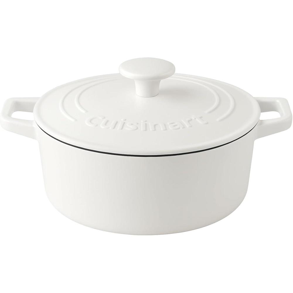 imageCuisinart Chefs Classic Enameled Cast Iron Round Covered Casserole Cardinal Red 7 QuartWhite