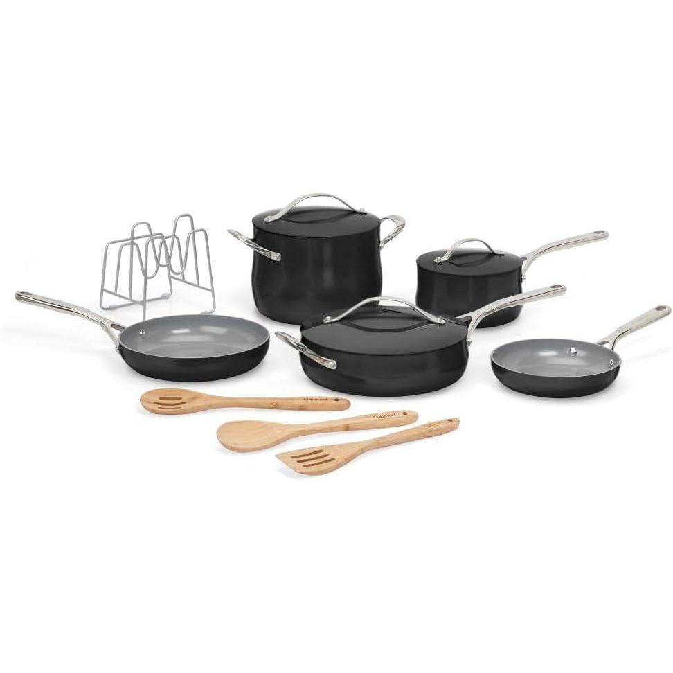 imageCuisinart Culinary Collection 12Piece Pots and Pans Set PURELYCERAMIC Nonstick BlackBlack