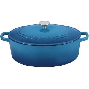 Cuisinart Chef’s Classic Enameled Cast Iron Oval Covered Casserole (Cardinal Red, 5.5-Quart)(Blue Gradient)