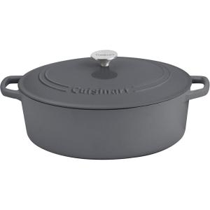 Cuisinart Chef’s Classic Enameled Cast Iron Oval Covered Casserole (Cardinal Red, 5.5-Quart)(Dark Gray)