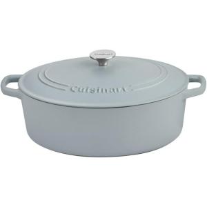 Cuisinart Chef’s Classic Enameled Cast Iron Oval Covered Casserole (Cardinal Red, 5.5-Quart)(Matte Grey)