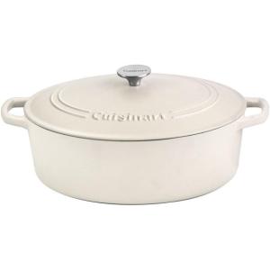 Cuisinart Chef’s Classic Enameled Cast Iron Oval Covered Casserole (Cardinal Red, 5.5-Quart)(Matte Snow White)