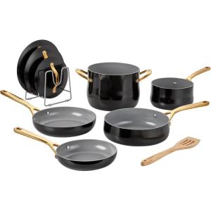 Cuisinart Culinary Collection 12-Piece Pots and Pans Set, PURELYCERAMIC Nonstick, Black(Black/Gold)