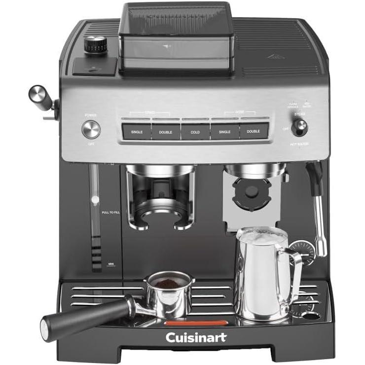 imageCuisinart Espresso Bar Slim Coffee Espresso Machine Makes Hot or Cold CafeQuality Beverages Including Cappuccino Lattes and Cold Extracted Drinks SteamFrothing Wand for MilkBased DrinksEM160EM640