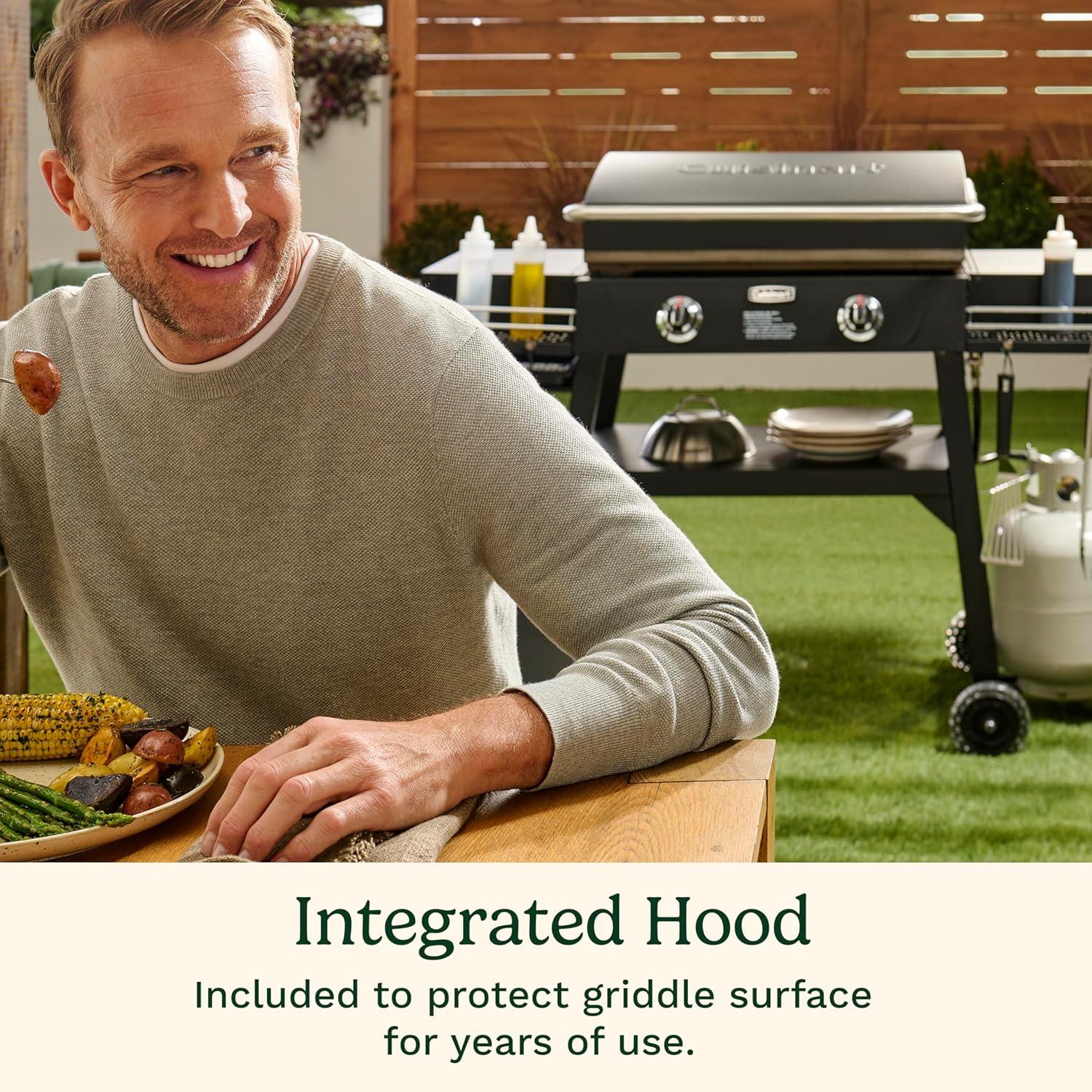 imageCuisinart 28 Outdoor Griddle with Hood Stainless Steel Dual Burner 30000 BTU Gas Griddle Wheels 504 Sq In Cooking Surface with 2 Side Tables for Storage Perfect for BBQs Backyard and Patio28 Griddle with Hood