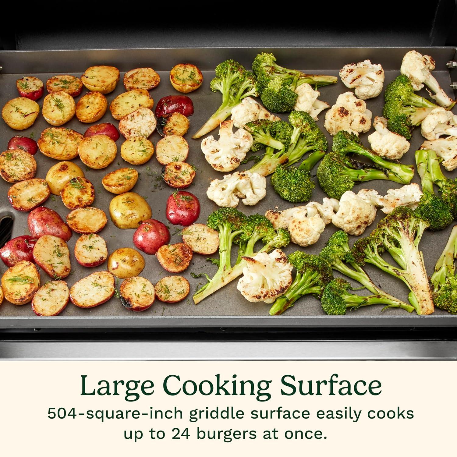 imageCuisinart 28 Outdoor Griddle with Hood Stainless Steel Dual Burner 30000 BTU Gas Griddle Wheels 504 Sq In Cooking Surface with 2 Side Tables for Storage Perfect for BBQs Backyard and Patio28 Griddle Broiler Combo