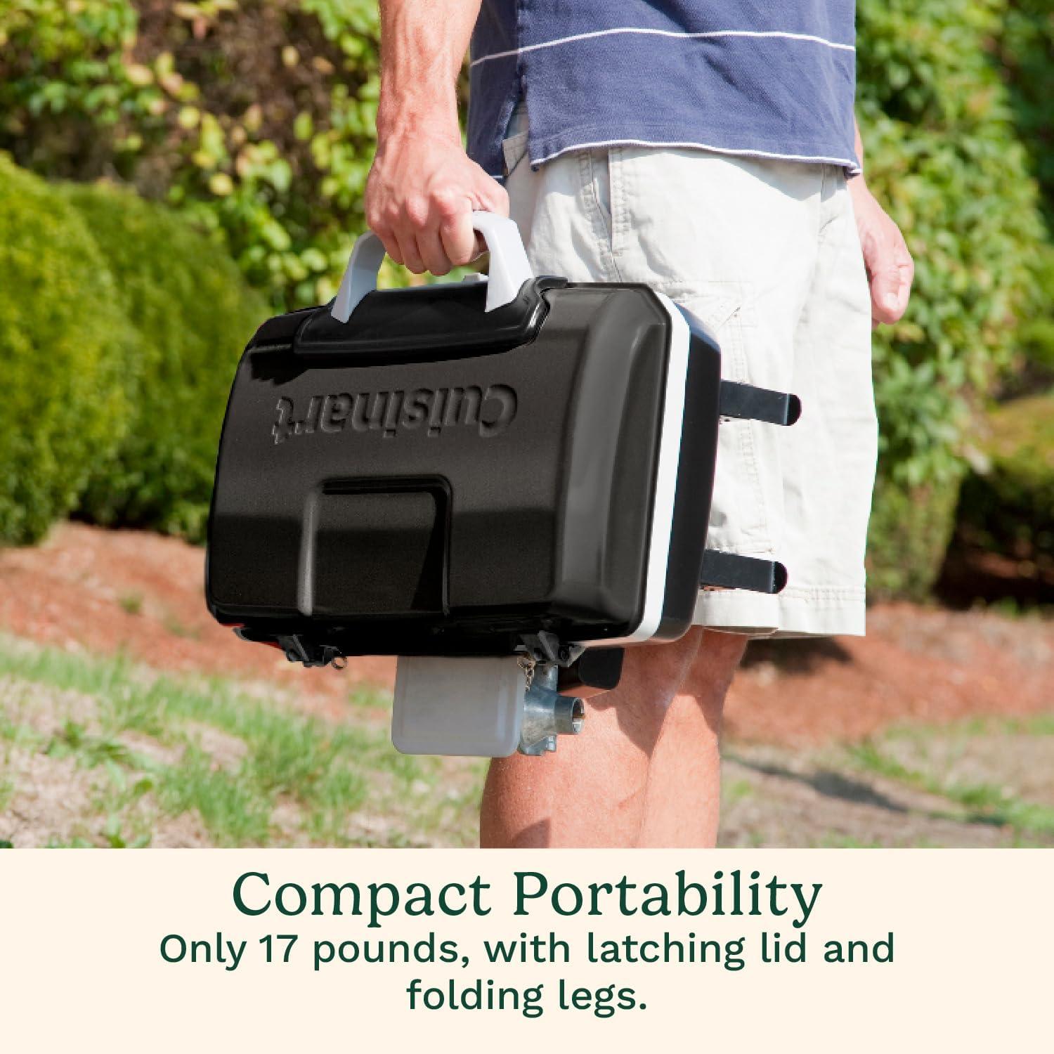 imageCuisinart Petite Gourmet Portable Gas Grill Compact amp Lightweight Tabletop Small Grill for BBQs Camping Tailgates amp Small Spaces 5500 BTU Burner Folding with Carry Handles BlackPetit Gourmet Tabletop Gas Grill Black