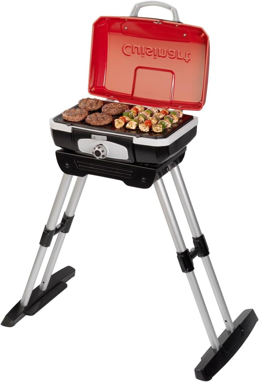 imageCuisinart Petite Gourmet Portable Gas Grill with VersaStand Compact Portable Grill Propane 150 Sq In Cooking Surface 5500 BTU Burner Small Gas Grills for Camping BBQ Adjustable Base Handles