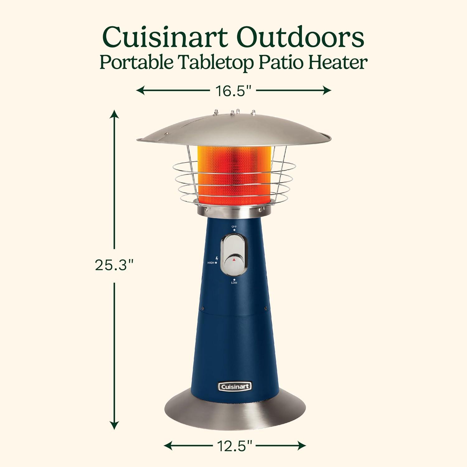 imageCuisinart Portable Tabletop Patio Heater 11000 BTU Outdoor Propane Heater with Safety Tilt Switch and Adjustable Heat Burner Screen Guard 30 sq Foot Heat Range NavyNavy