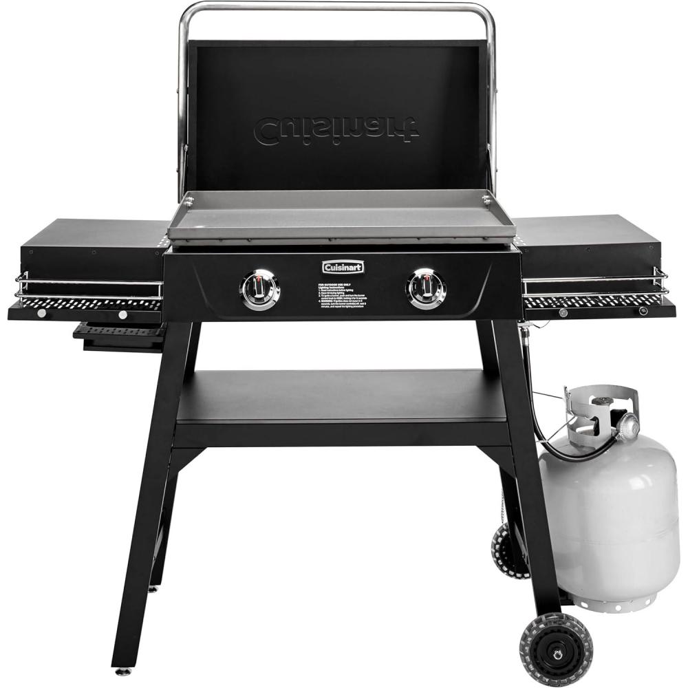 imageCuisinart 28 Outdoor Griddle with Hood  Stainless Steel Dual Burner 30000 BTU Gas Griddle Wheels 504 Sq In Cooking Surface with 2 Side Tables for Storage Perfect for BBQs Backyard and Patio28 Griddle with Hood