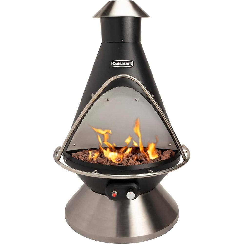 imageCuisinart Chimenea Propane Fire Pit 40000 BTU Adjustable Gas Fire Pit for Patios Includes Lava Rocks Directional Heat Shield and Push to Start Ignition Perfect for Backyards Decks and Patios
