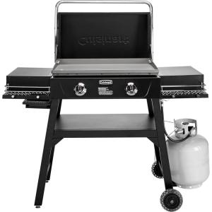 Cuisinart 28” Outdoor Griddle with Hood – Stainless Steel Dual Burner 30,000 BTU Gas Griddle, Wheels, 504 Sq. In. Cooking Surface with 2 Side Tables for Storage, Perfect for BBQs, Backyard and Patio(28″ Griddle with Hood)