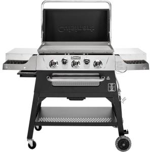 Cuisinart 28” Outdoor Griddle with Hood – Stainless Steel Dual Burner 30,000 BTU Gas Griddle, Wheels, 504 Sq. In. Cooking Surface with 2 Side Tables for Storage, Perfect for BBQs, Backyard and Patio(28″ Griddle & Broiler Combo)