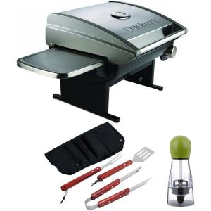 Cuisinart Grillster Portable Gas Grill, Stainless Steel Compact BBQ Grill with Locking Lid for Easy Transport, 8000 BTU Propane Grill with Dishwasher Safe Cooking Grate, Small Grill for Camping & BBQs(All Foods Gas Grill  Stainless Steel)