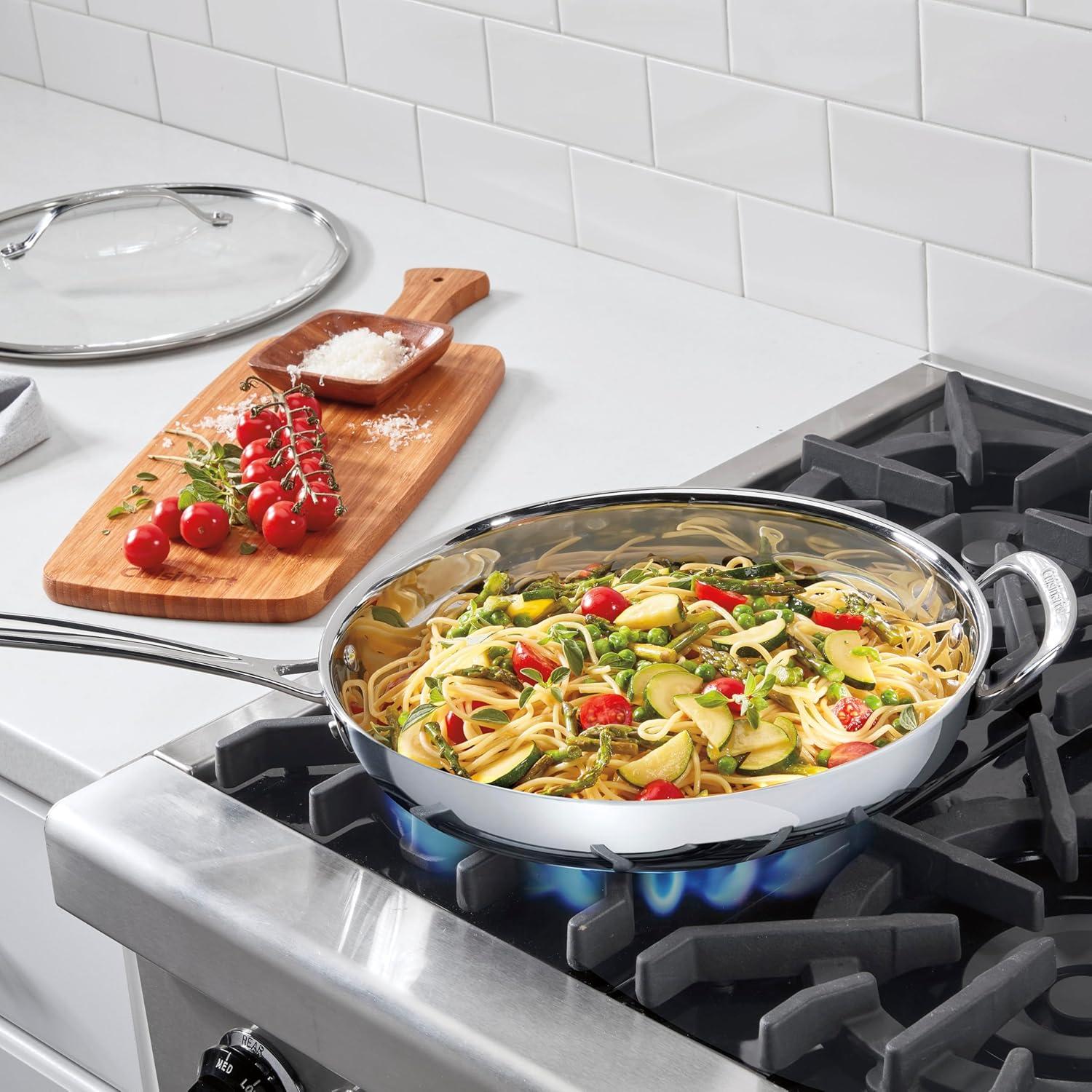 imageCuisinart PureClad PureClad TriplePly 12 Stainless Steel Skillet with Helper Handle and Cover PCT2230HC12 Inch Skillet