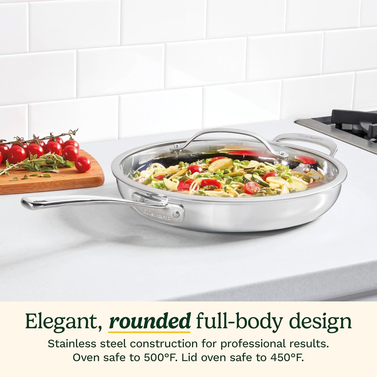 imageCuisinart PureClad PureClad TriplePly 12 Stainless Steel Skillet with Helper Handle and Cover PCT2230HC12 Inch Skillet