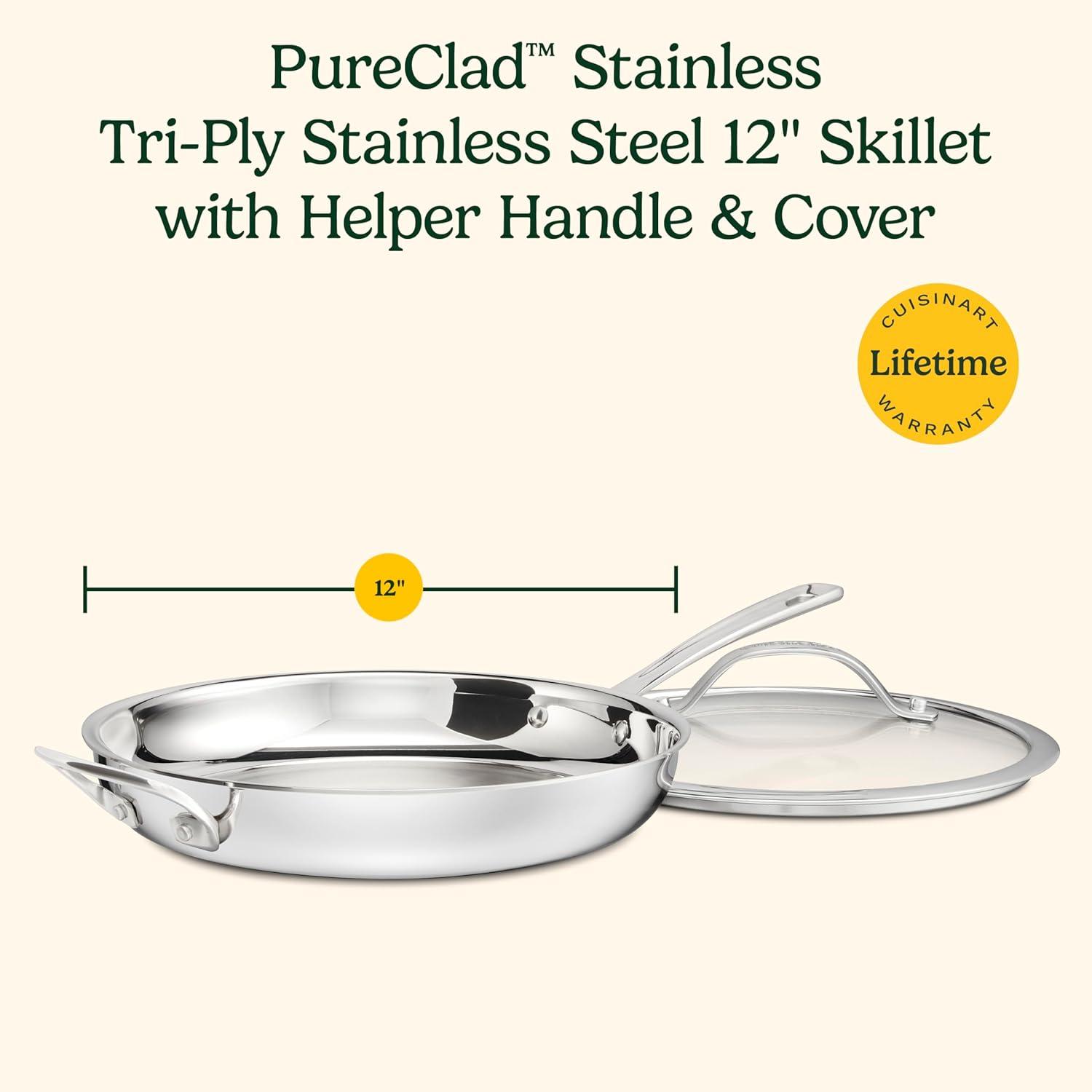 imageCuisinart PureClad PureClad TriplePly 12 Stainless Steel Skillet with Helper Handle and Cover PCT2230HC12 Inch Skillet
