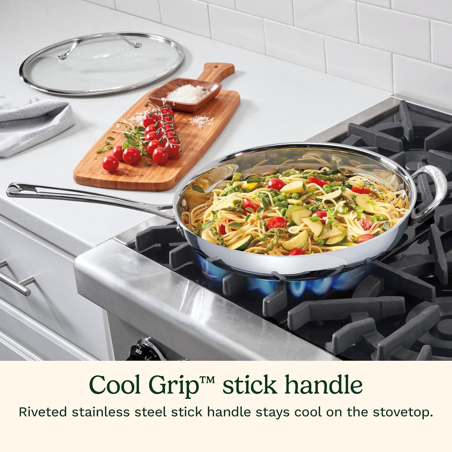 imageCuisinart PureClad PureClad TriplePly 12 Stainless Steel Skillet with Helper Handle and Cover PCT2230HC12 Inch Skillet