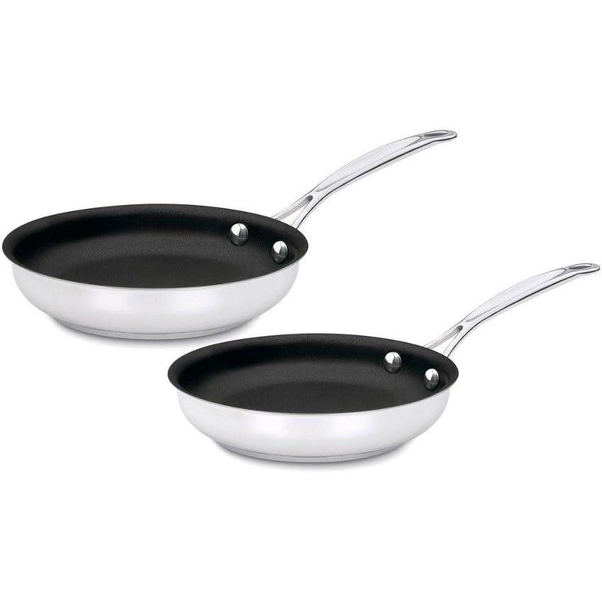imageCuisinart Chefs Classic Stainless Nonstick 2Piece 9Inch and 11Inch Skillet Set  Black And SilverBlack and Silver  Stainless