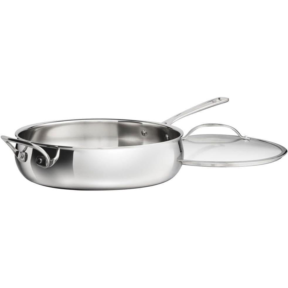 imageCuisinart PureClad PureClad TriplePly 12 Stainless Steel Skillet with Helper Handle and Cover PCT2230HC55 Quart Saute Pan
