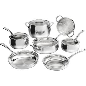 Cuisinart 12-Piece PureClad™ Triple-Ply Stainless Steel Cookware Set, PCT-12(12-Piece Set)