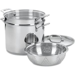 Cuisinart 4-Piece Cookware Set, 12 Quarts, Chef’s Classic Stainless Steel Pasta/Steamer, 77-412P1(11.6 Quarts)