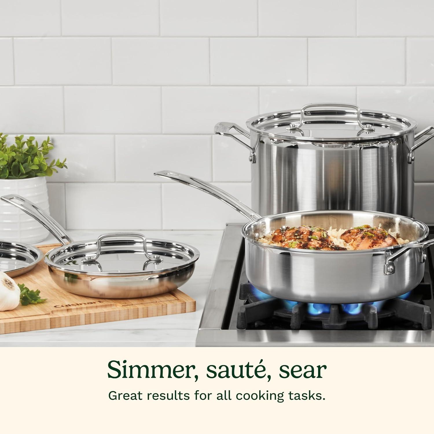 imageCuisinart 12Piece MultiClad Pro Triple Ply Stainless Steel Cookware Set Heat Surround Technology Cool Grip Handles Oven Safe to 500F MCPS12N Silver15Piece