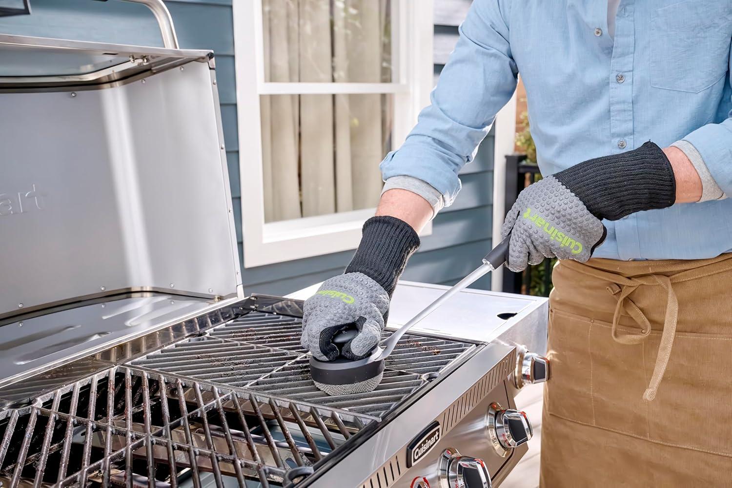 imageCuisinart 3in1 Chainmail Grill Cleaner BristleFree Dual Function HeavyDuty Grill Brush with Removable Head WorryFree Stainless Steel Steam Clean BBQ Scrubber for Grills amp Griddle