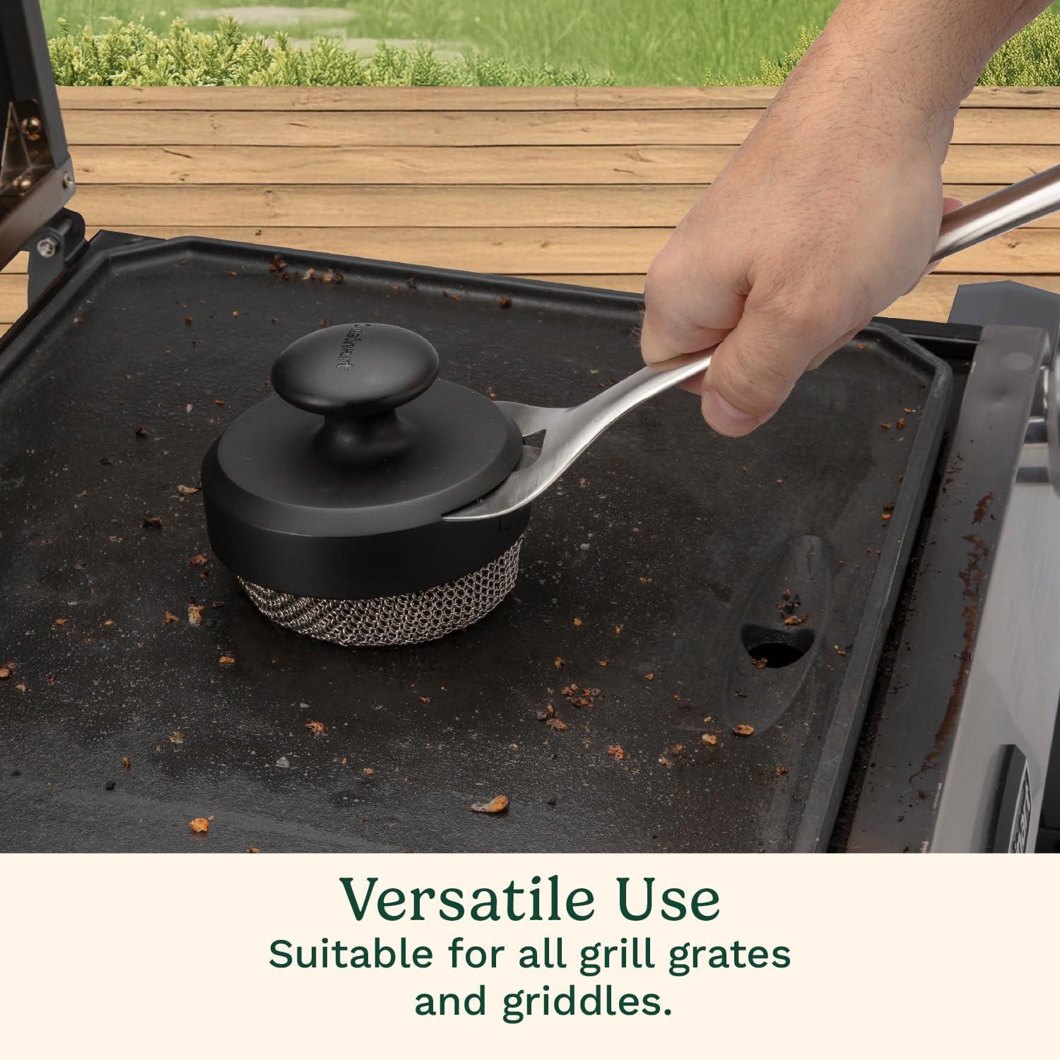 imageCuisinart 3in1 Chainmail Grill Cleaner BristleFree Dual Function HeavyDuty Grill Brush with Removable Head WorryFree Stainless Steel Steam Clean BBQ Scrubber for Grills amp Griddle