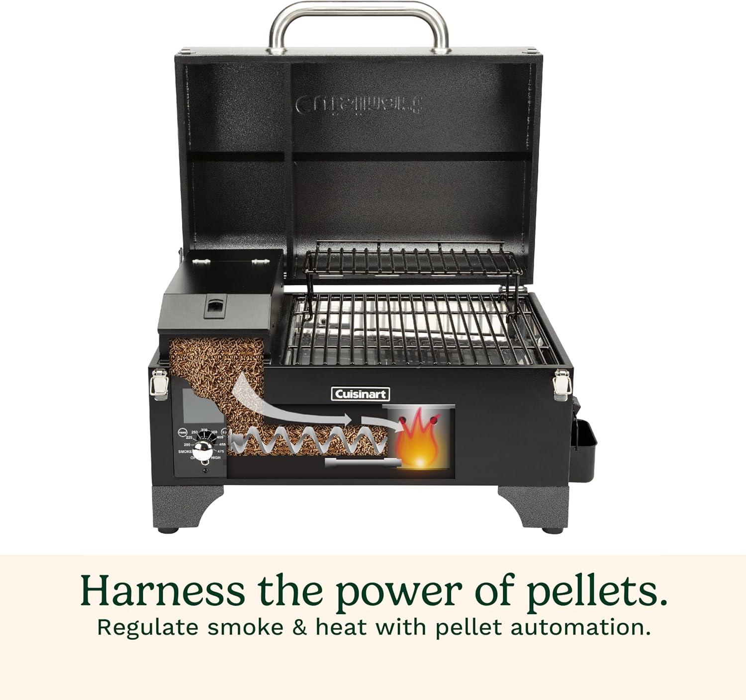 imageCuisinart 8in1 Portable Wood Pellet Grill and Smoker Compact for RV Tailgates Camping and Backyard Cooking Smoky Flavor Versatile Meat Smoker