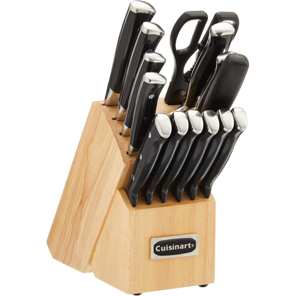 imageCUISINART Block Knife Set 15pc Cutlery Knife Set with Steel Blades for Precise Cutting Lightweight Stainless Steel Durable amp Dishwasher Safe C77BTR15P15Piece
