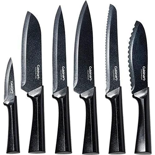 imageCUISINART Cutlery Knife Set 12pc Metallic Cutlery Knife Set with Blade Guard  Lightweight Stainless Steel Durable amp Dishwasher Safe C5512PMBBlack8 Pack of 6