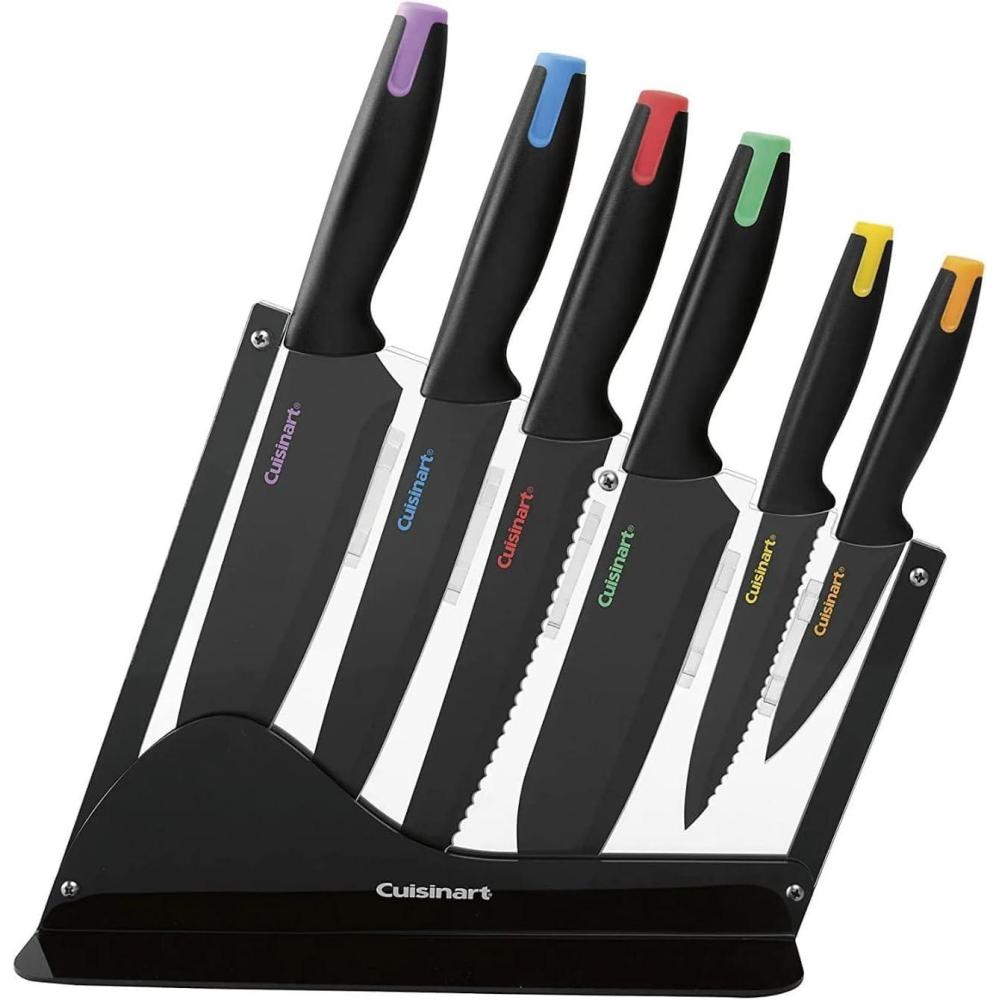 imageCuisinart Advantage Nonstick CeramicCoated Knife Set 7Piece Acrylic Block Stainless Steel Knives for Precise Cutting Durable Kitchen Knife Set with Ergonomic Handles C557PCE7Piece