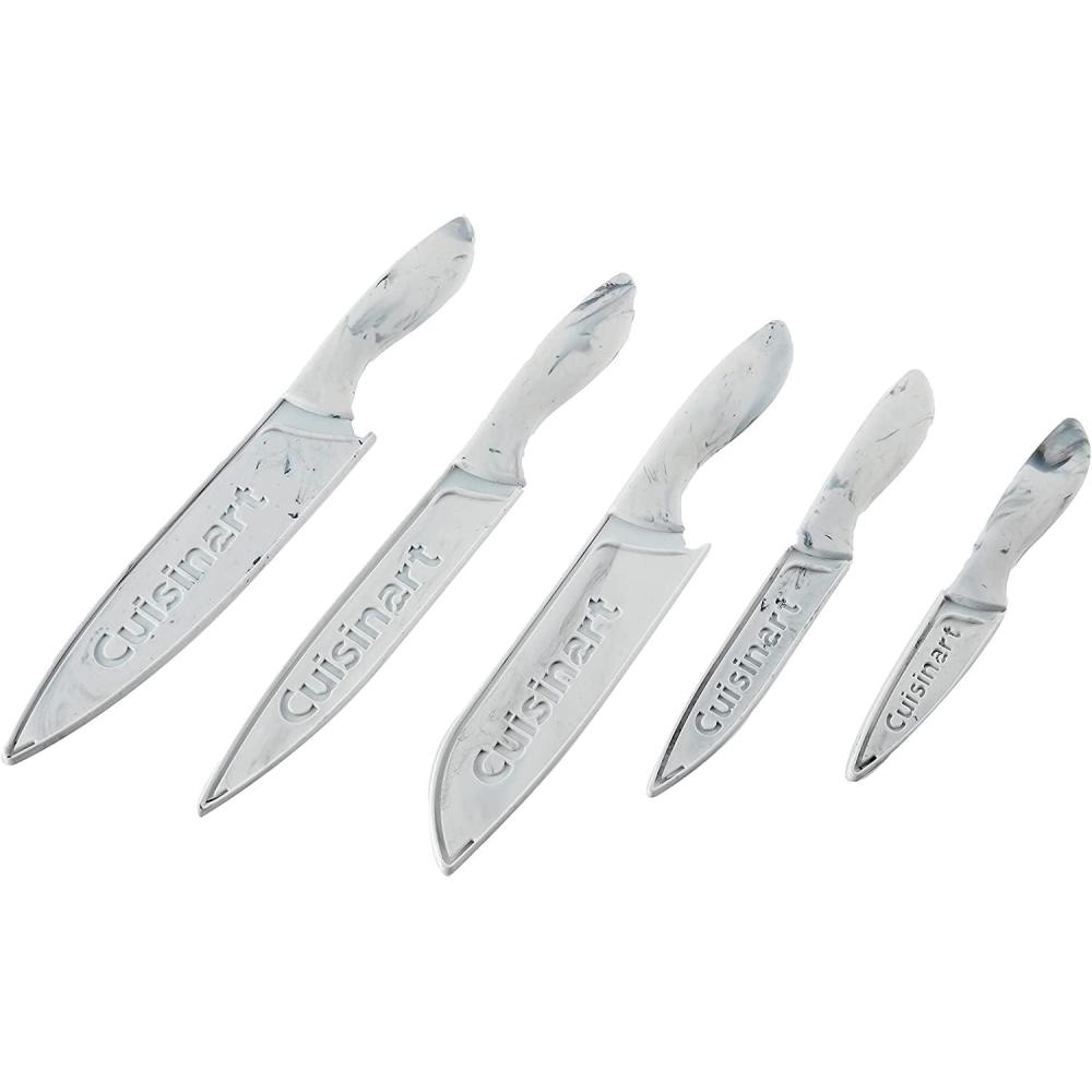 imageCuisinart C5510PWM Ceramic Coated Knife Set with Blade Guard Sheaths 10 Piece Set in Faux MarbleWhite Marble