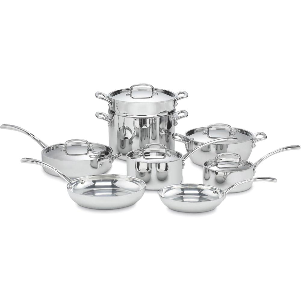 imageCuisinart French Classic TriPly Stainless 3Piece Saucepan and Double Boiler Set13Piece
