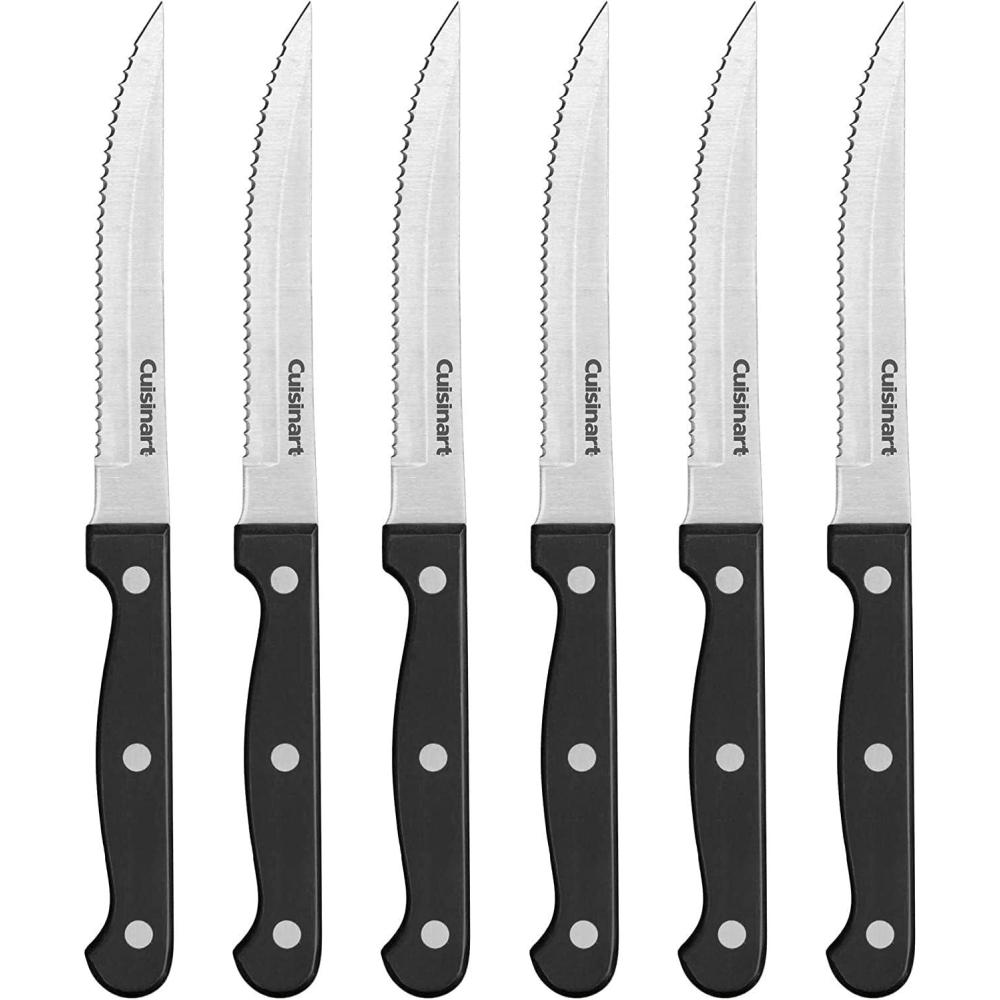 imageCuisinart Knife Set 6pc Steak Knife Set with Steel Blades for Precise Cutting Lightweight Stainless Steel amp Durable C77TR6PSK BlackBlack