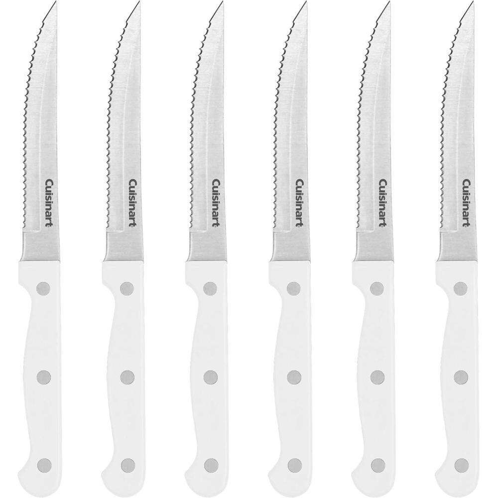 imageCuisinart Knife Set 6pc Steak Knife Set with Steel Blades for Precise Cutting Lightweight Stainless Steel amp Durable C77TR6PSK BlackWhite
