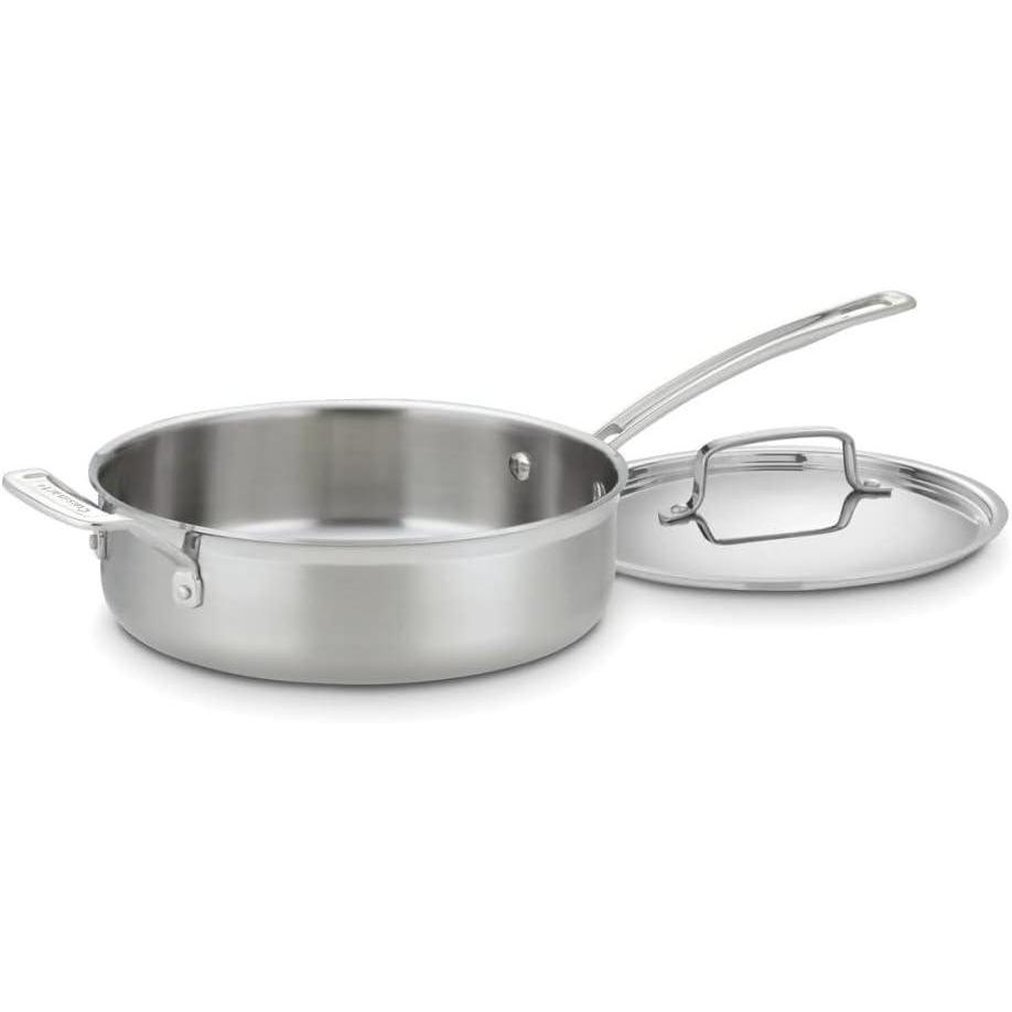 imageCuisinart MCP3330HN MultiClad Pro Triple Ply 55Quart Saute Skillet Saut Pan wHelper amp CoverSaut Pan wHelper  Cover
