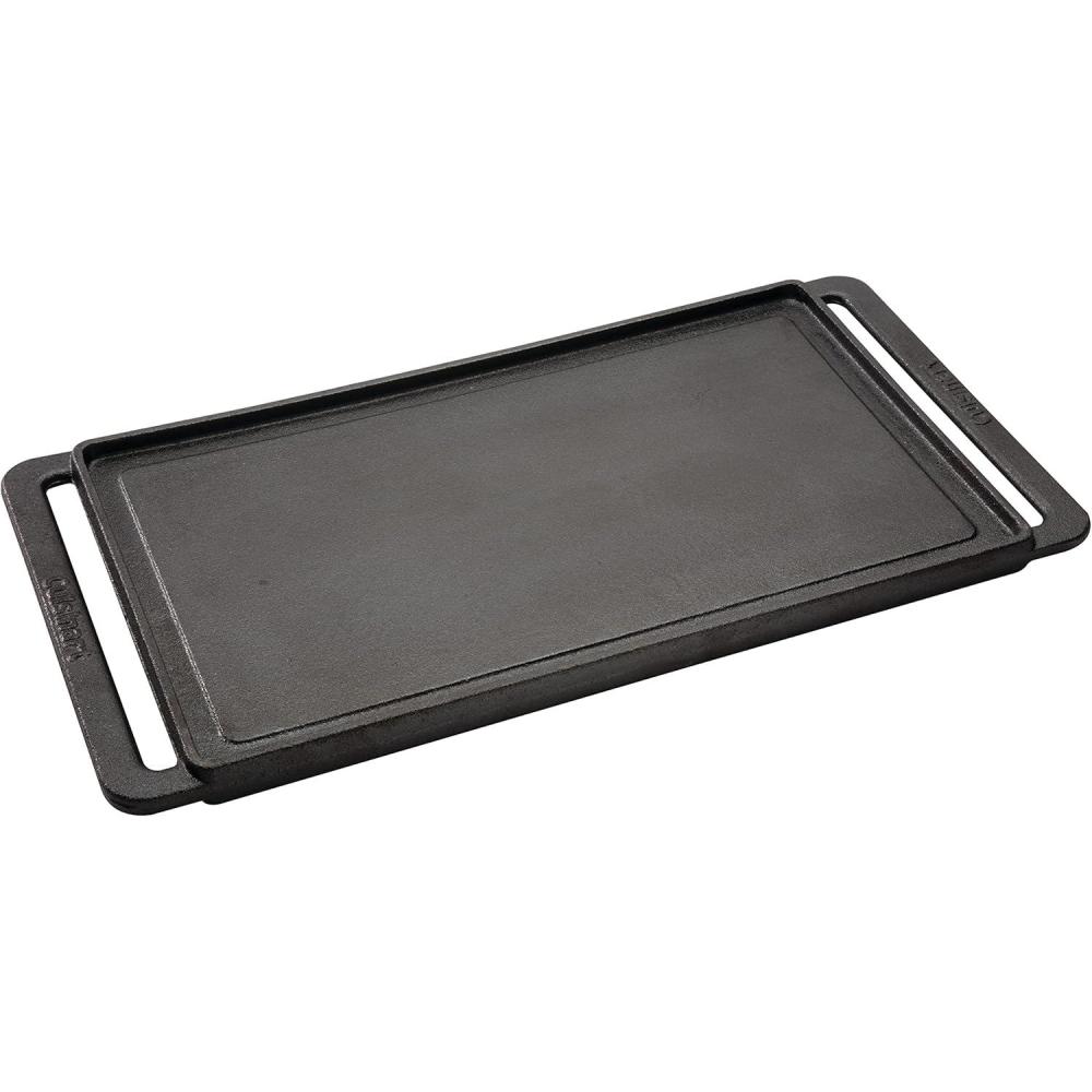 imageCuisinart Reversible Cast Iron GrillGriddle Plate 1575 x 9 PreSeasoned Cooking Surface with Flat and Ribbed Sides Stovetop Griddle for Electric Ranges Use on Stove Campfire or Gas Grill