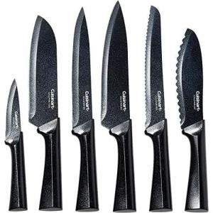 CUISINART Cutlery Knife Set, 12pc Metallic Cutlery Knife Set with Blade Guard , Lightweight, Stainless Steel, Durable & Dishwasher Safe, C55-12PMB,Black(8″ (Pack of 6))