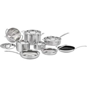 Cuisinart 12-Piece MultiClad Pro Triple Ply Stainless Steel Cookware Set, Heat Surround Technology, Cool Grip Handles, Oven Safe to 500°F, MCPS-12N, Silver(13-Piece)