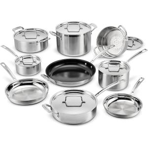 Cuisinart 12-Piece MultiClad Pro Triple Ply Stainless Steel Cookware Set, Heat Surround Technology, Cool Grip Handles, Oven Safe to 500°F, MCPS-12N, Silver(15-Piece)