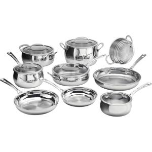 Cuisinart 15 Piece PureClad Triple-Ply, Stainless Steel, Cookware Set, PCST-15