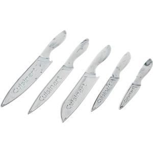 Cuisinart C55-10PWM Ceramic Coated Knife Set with Blade Guard Sheaths (10- Piece Set) in Faux Marble(White Marble)