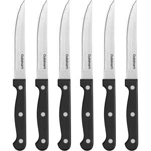 Cuisinart Knife Set, 6pc Steak Knife Set with Steel Blades for Precise Cutting, Lightweight, Stainless Steel & Durable, C77TR-6PSK, Black(Black)