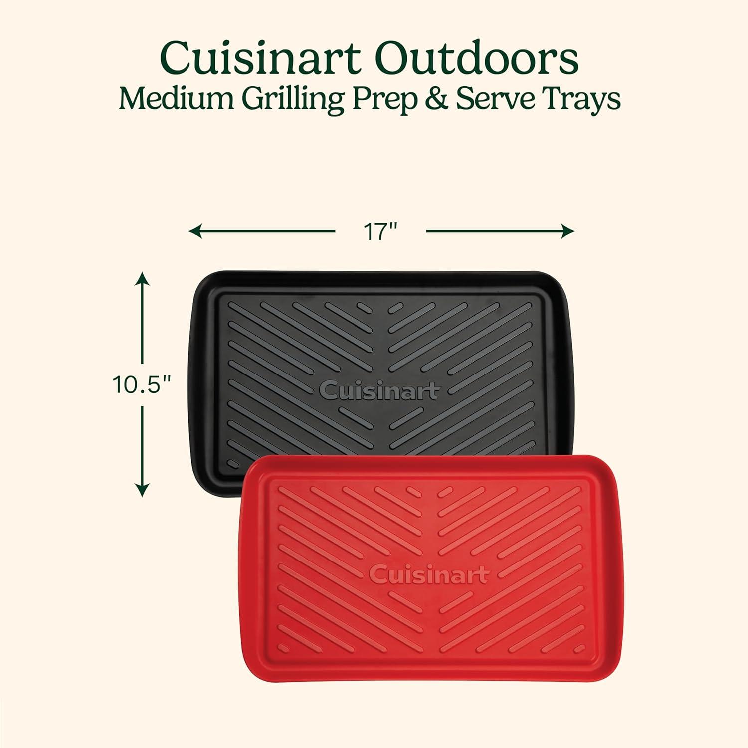 imageCuisinart Grilling Prep amp Serve Trays 17x105 inch BBQ Tray Safe for Food Handling 2 Dishwasher Safe Nesting Trays Black amp Red Perfect Grilling Accessories for Cooked amp Raw Meat Fits 6 BurgersMedium 17 x 105