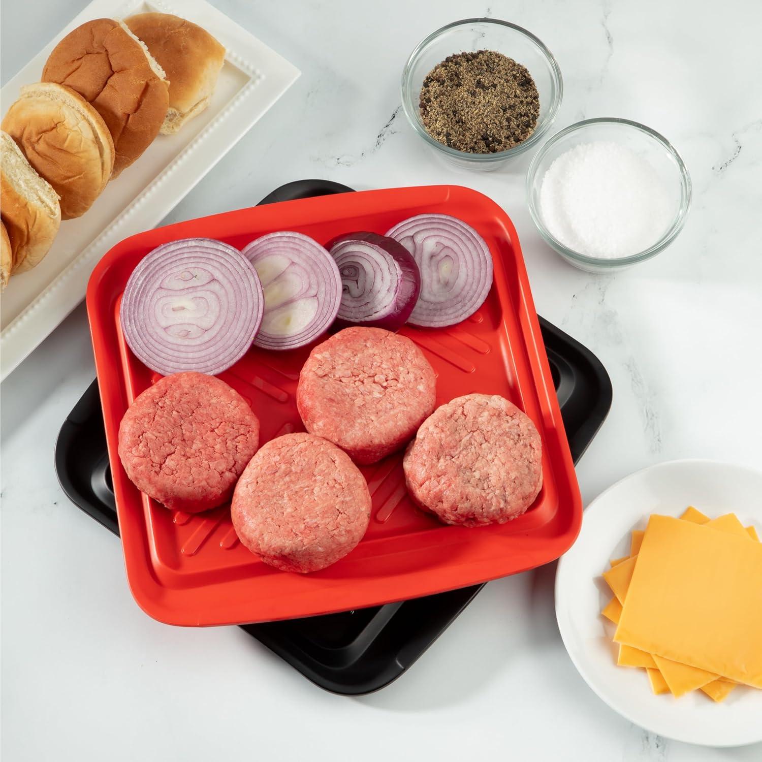 imageCuisinart Grilling Prep amp Serve Trays 17x105 inch BBQ Tray Safe for Food Handling 2 Dishwasher Safe Nesting Trays Black amp Red Perfect Grilling Accessories for Cooked amp Raw Meat Fits 6 BurgersSmall 105 x 105