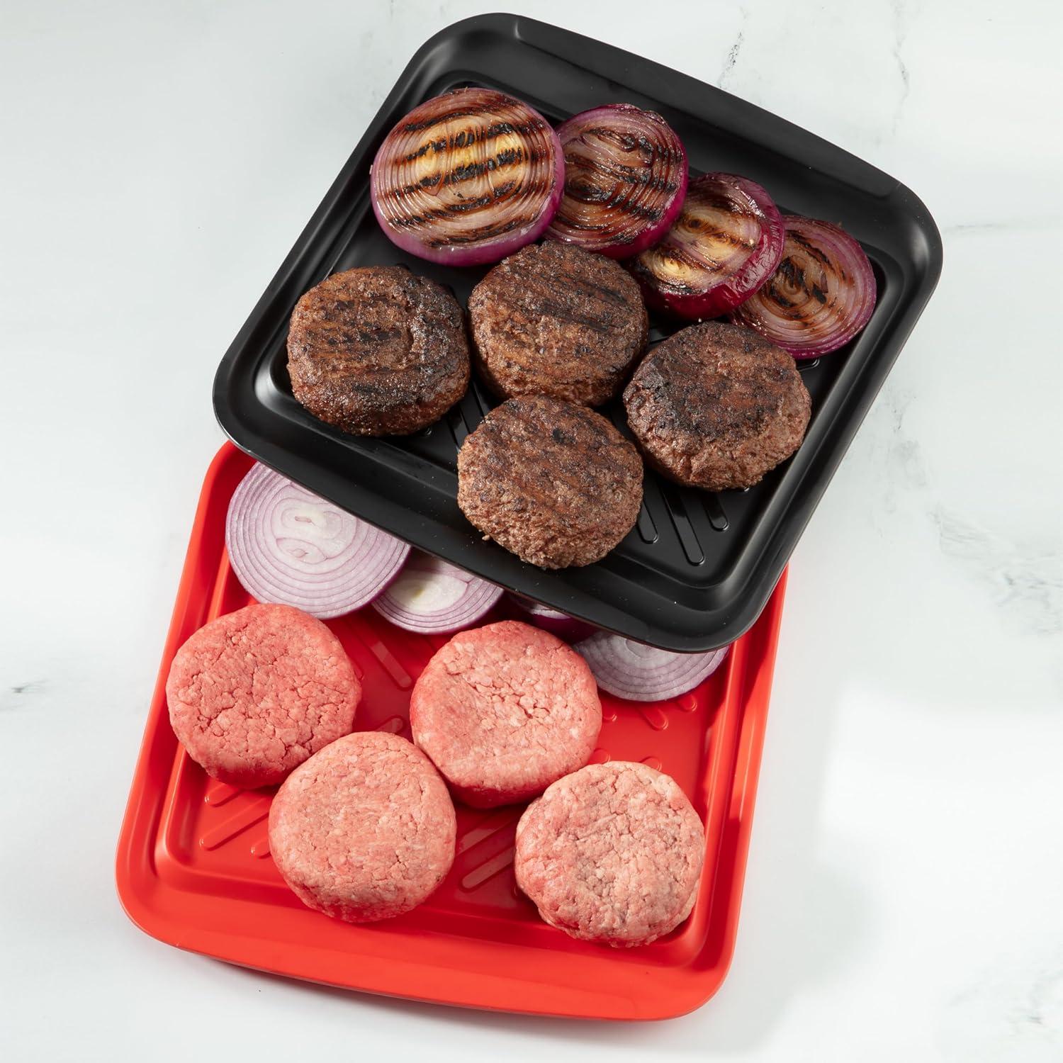 imageCuisinart Grilling Prep amp Serve Trays 17x105 inch BBQ Tray Safe for Food Handling 2 Dishwasher Safe Nesting Trays Black amp Red Perfect Grilling Accessories for Cooked amp Raw Meat Fits 6 BurgersSmall 105 x 105