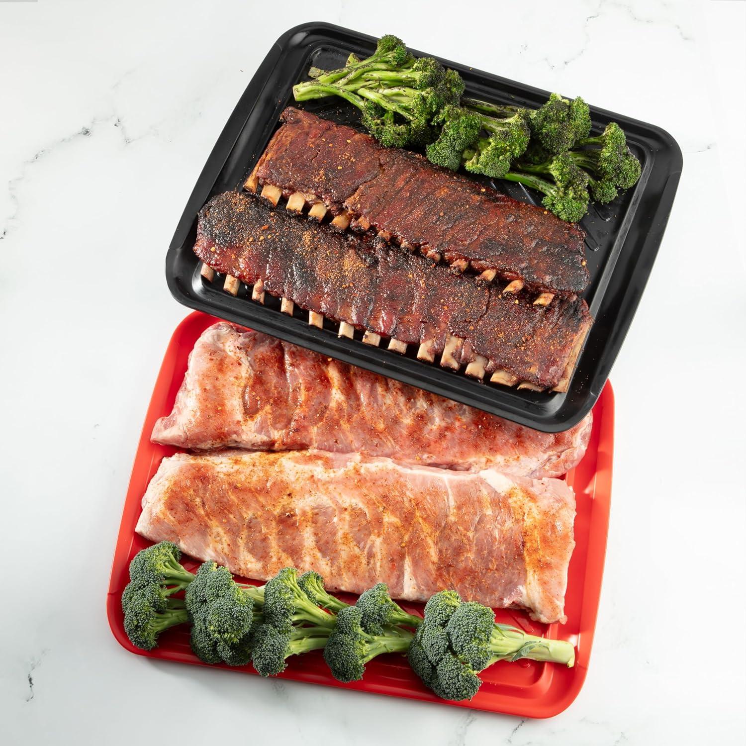 imageCuisinart Grilling Prep amp Serve Trays 17x105 inch BBQ Tray Safe for Food Handling 2 Dishwasher Safe Nesting Trays Black amp Red Perfect Grilling Accessories for Cooked amp Raw Meat Fits 6 BurgersLarge 18 x 145